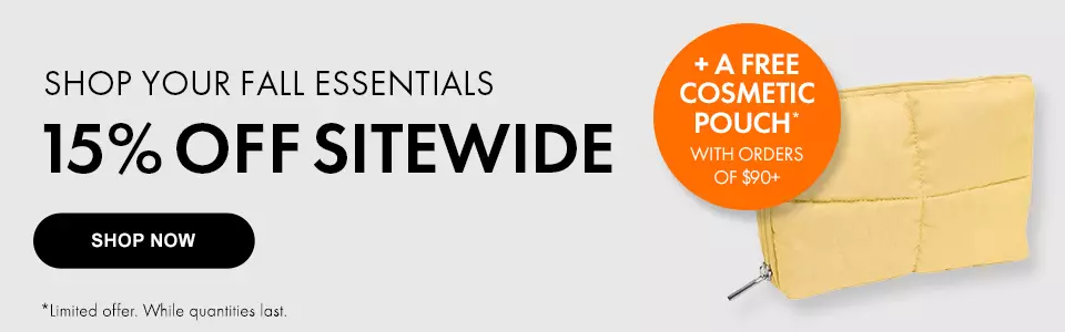 15% Off Sitewide + Pouch of $90+ Ending October 16