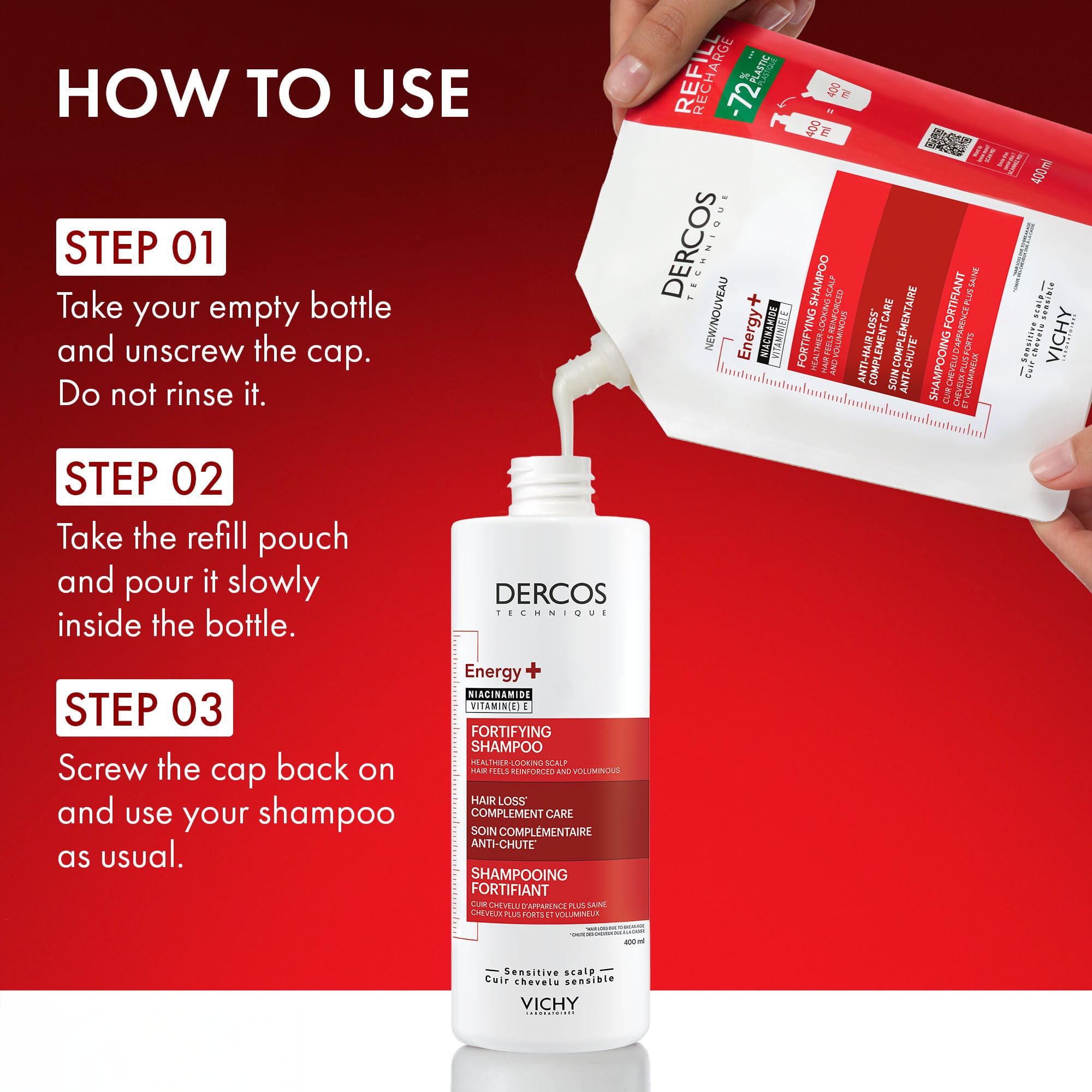 ECO-REFILL DERCOS ENERGY+ FORTIFYING SHAMPOO
